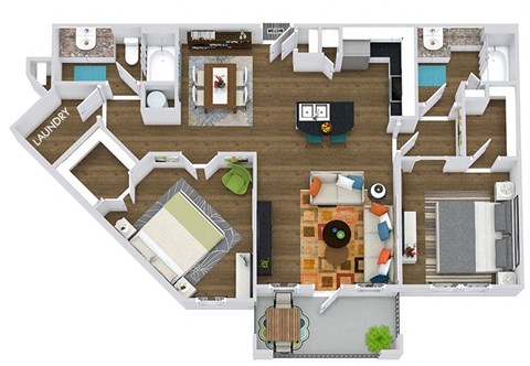 Floor plan for 2 beds, 2 baths, 1200 sqft