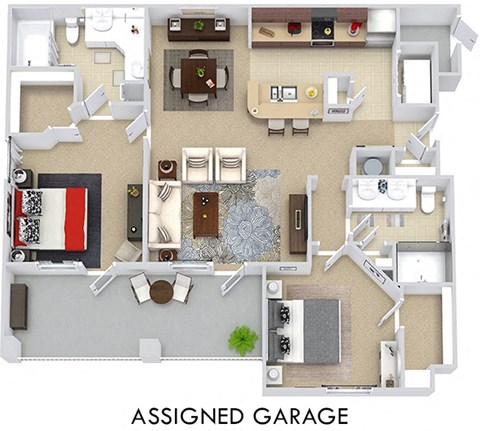 Floor plan for 2 beds, 2 baths, 1122 sqft