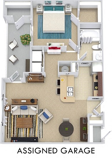 Floor plan for 1 bed, 1 bath, 722 sqft