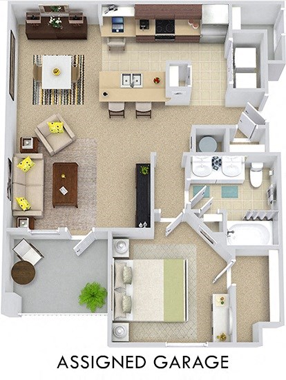 Floor plan for 1 bed, 1 bath, 809 sqft