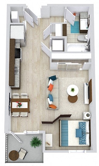 Floor plan for studio, 1 bath, 571 sqft