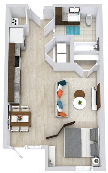 Floor plan for studio, 1 bath, 571 sqft