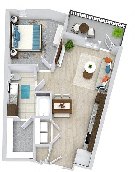 Floor plan for 1 bed, 1 bath, 662 sqft
