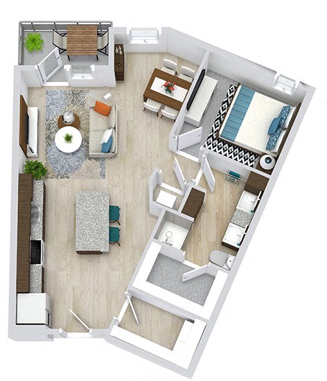 Floor plan for 1 bed, 1 bath, 794 sqft