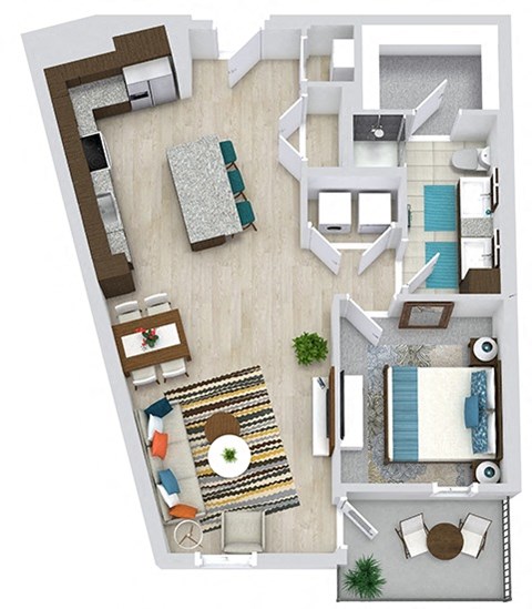 Floor plan for 1 bed, 1 bath, 757 sqft