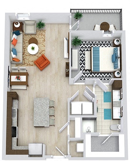 Floor plan for 1 bed, 1 bath, 801 sqft