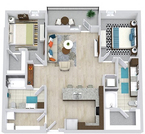 Floor plan for 2 beds, 2 baths, 1105 sqft