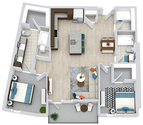 Floor plan for 2 beds, 2 baths, 1130 sqft