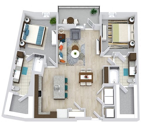 Floor plan for 2 beds, 2 baths, 1171 sqft