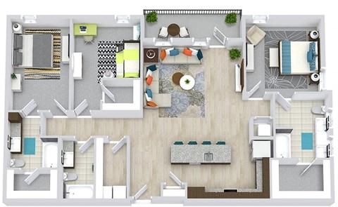 Floor plan for 3 beds, 3 baths, 1721 sqft