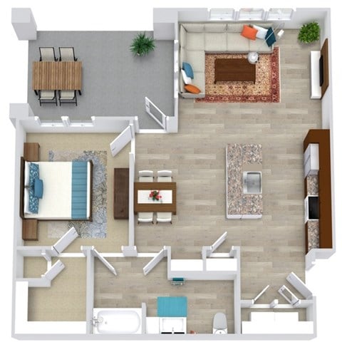 Floor plan for 1 bed, 1 bath, 840 sqft