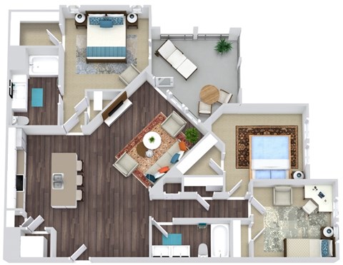 Floor plan for 3 beds, 2 baths, 1382 sqft