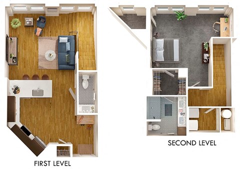 Floor plan for 1 bed, 1.5 baths, 1214 sqft
