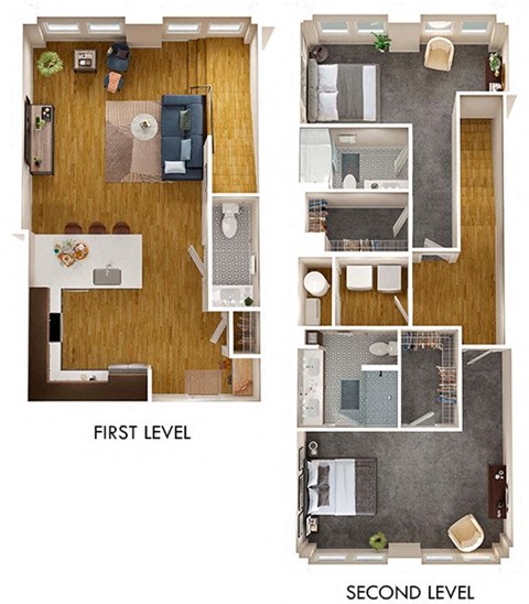 Floor plan for 2 beds, 2.5 baths, 1594 sqft