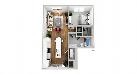 Floor plan for 1 bed, 1 bath, 777 sqft