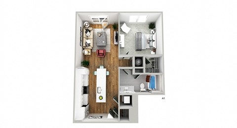 Floor plan for 1 bed, 1 bath, 803 sqft
