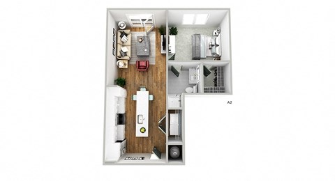 Floor plan for 1 bed, 1 bath, 723 sqft