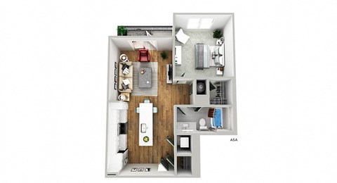 Floor plan for 1 bed, 1 bath, 765 sqft