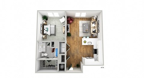Floor plan for 1 bed, 1 bath, 880 sqft