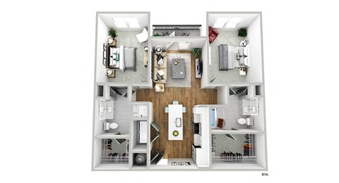 Floor plan for 2 beds, 2 baths, 1092 sqft