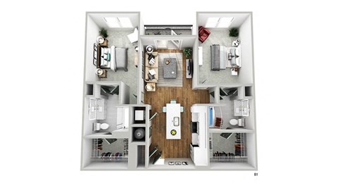 Floor plan for 2 beds, 2 baths, 1092 sqft