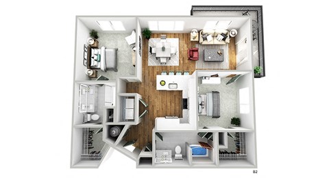 Floor plan for 2 beds, 2 baths, 1206 sqft