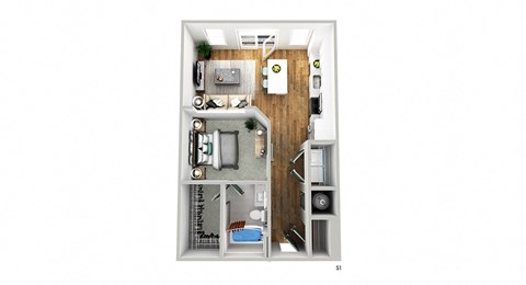 Floor plan for studio, 1 bath, 672 sqft