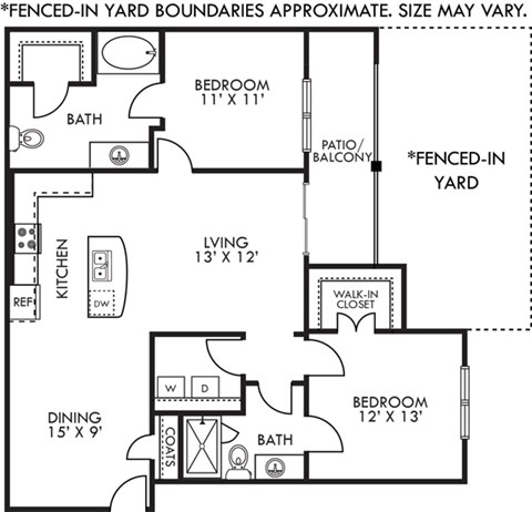 Floor plan for 2 beds, 2 baths, 1177 sqft