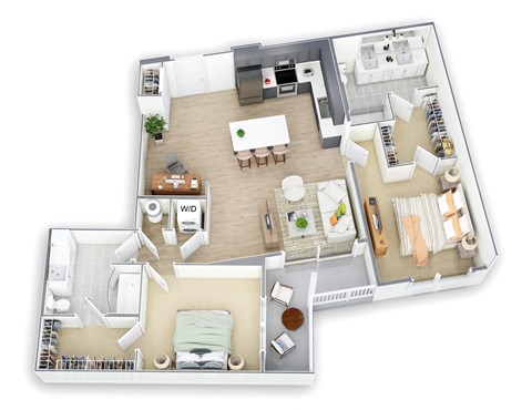 Floor plan for 2 beds, 2 baths, 1159 sqft