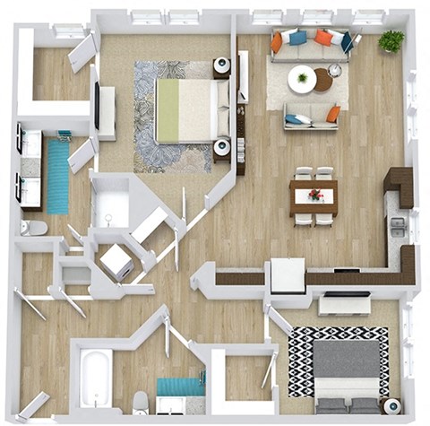 Floor plan for 2 beds, 2 baths, 1106 sqft