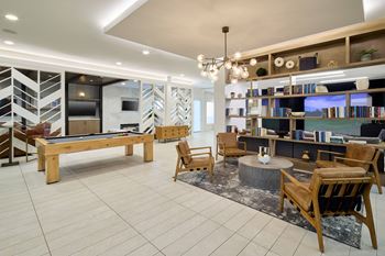 North building: 24-hour clubroom with billiards table & tv/gaming area