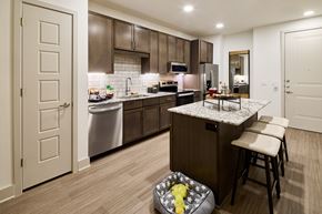 Fort Worth apartment for rent - A kitchen with a white fridge and a white dishwasher.
