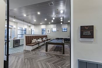 Game room with billiards and entertainment kitchen