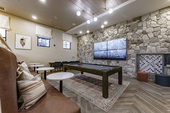 Game room with billiards and entertainment kitchen