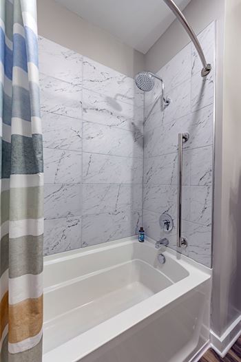 Garden soaking tub with tile surround*
