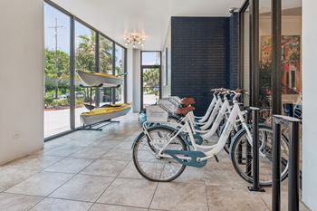Entrance with bicycle rack