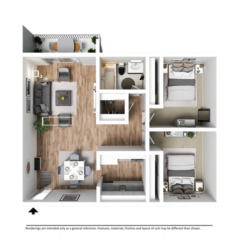 Floor plan for 2 beds, 1 bath, 900 sqft