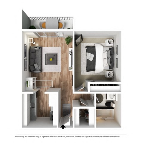 Floor plan for 1 bed, 1 bath, 700 sqft