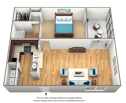 Floor plan for 1 bed, 1 bath, 820 sqft