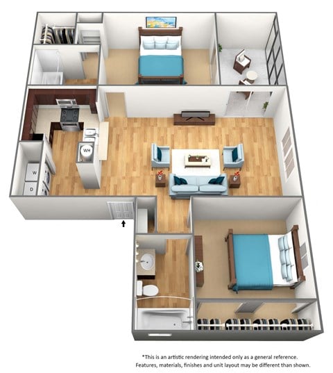 Floor plan for 2 beds, 2 baths, 1065 sqft