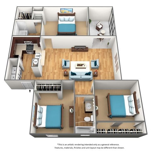Floor plan for 3 beds, 2 baths, 1185 sqft