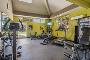 Colorado Springs apartment for rent - A gym with a variety of exercise equipment including treadmills, stationary bikes, and weight machines. at Heritage at Hidden Creek, Colorado Springs, CO