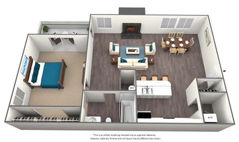 Floor plan for 1 bed, 1 bath, 693 sqft