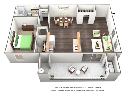 Floor plan for 1 bed, 1 bath, 720 sqft