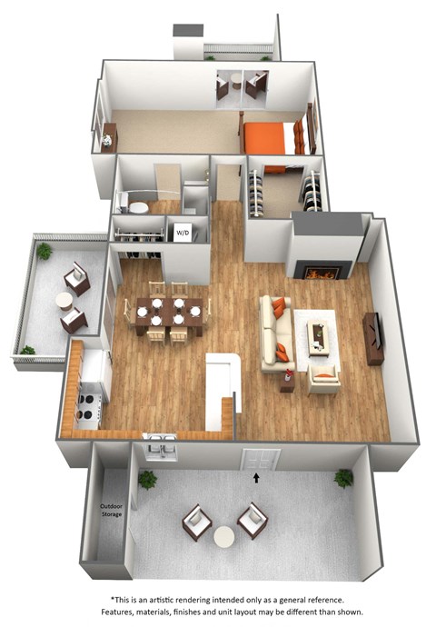 Floor plan for 1 bed, 1 bath, 782 sqft