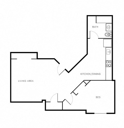 Floor plan for 1 bed, 1 bath, 836 sqft
