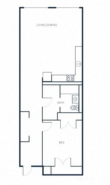 Floor plan for 1 bed, 1 bath, 1030 sqft