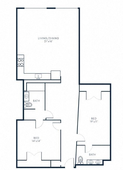 Floor plan for 2 beds, 1.5 baths, 1548 sqft