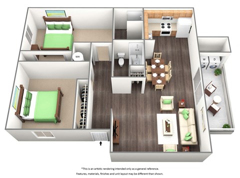 Floor plan for 2 beds, 2 baths, 1006 sqft