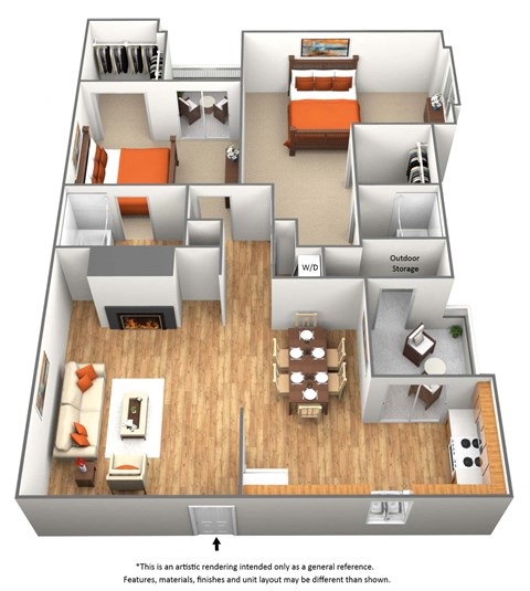 Floor plan for 2 beds, 2 baths, 1144 sqft